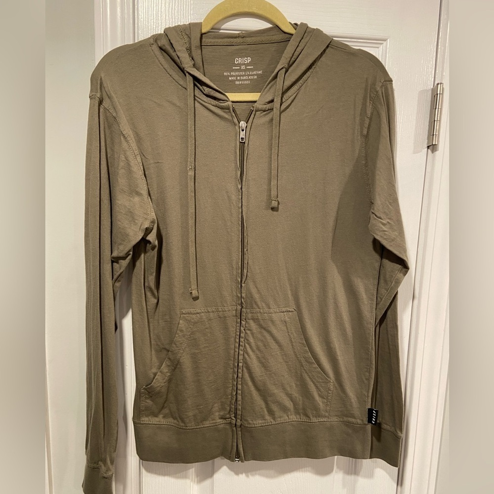 Crisp Size XS Olive Green Ling Sleeve Lightweight Full Zip Hoodie Top Pockets